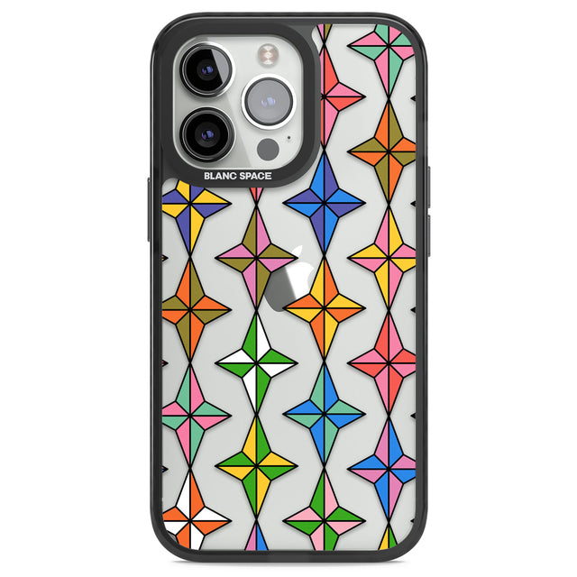 Multi Colour Stars Pattern Black Impact Phone Case for iPhone 13 Pro, iPhone 14 Pro, iPhone 15 Pro
