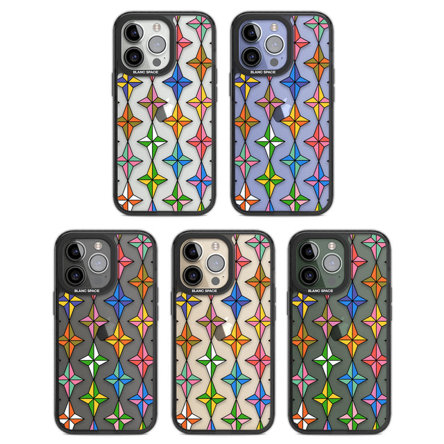 Multi Colour Stars Pattern Black Impact Phone Case for iPhone 13 Pro, iPhone 14 Pro, iPhone 15 Pro