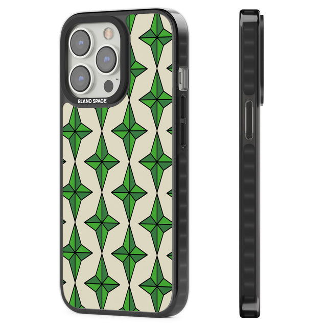 Emerald Stars Pattern Black Impact Phone Case for iPhone 13 Pro, iPhone 14 Pro, iPhone 15 Pro