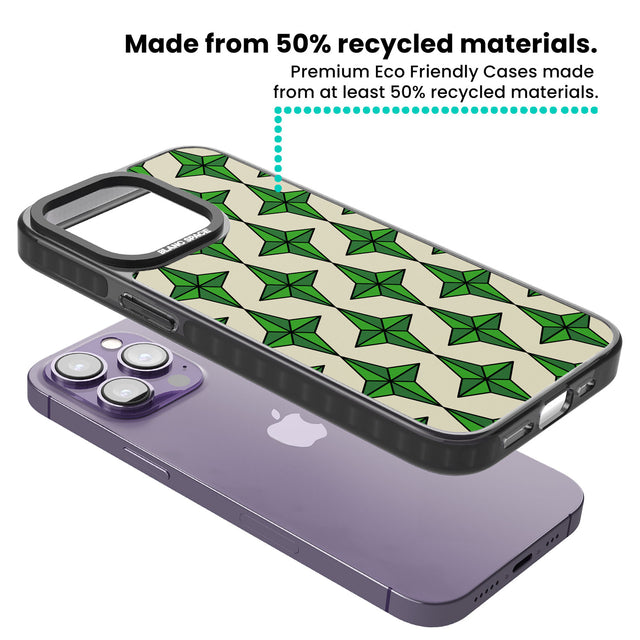 Emerald Stars Pattern Black Impact Phone Case for iPhone 13 Pro, iPhone 14 Pro, iPhone 15 Pro
