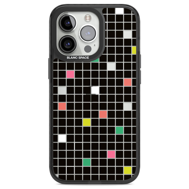 Vibrant Black Geometric Grid Black Impact Phone Case for iPhone 13 Pro, iPhone 14 Pro, iPhone 15 Pro