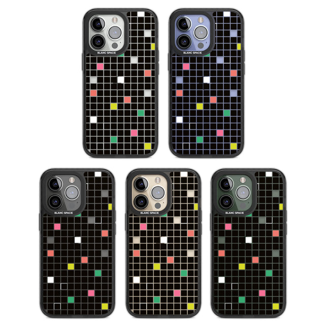 Vibrant Black Geometric Grid Black Impact Phone Case for iPhone 13 Pro, iPhone 14 Pro, iPhone 15 Pro