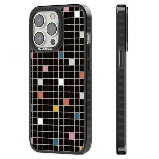 Earthtone Black Geometric Grid Black Impact Phone Case for iPhone 13 Pro, iPhone 14 Pro, iPhone 15 Pro