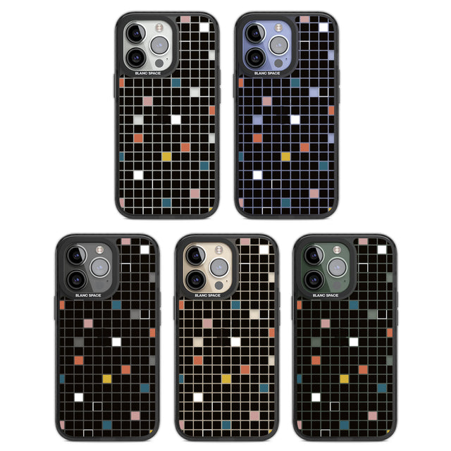 Earthtone Black Geometric Grid Black Impact Phone Case for iPhone 13 Pro, iPhone 14 Pro, iPhone 15 Pro