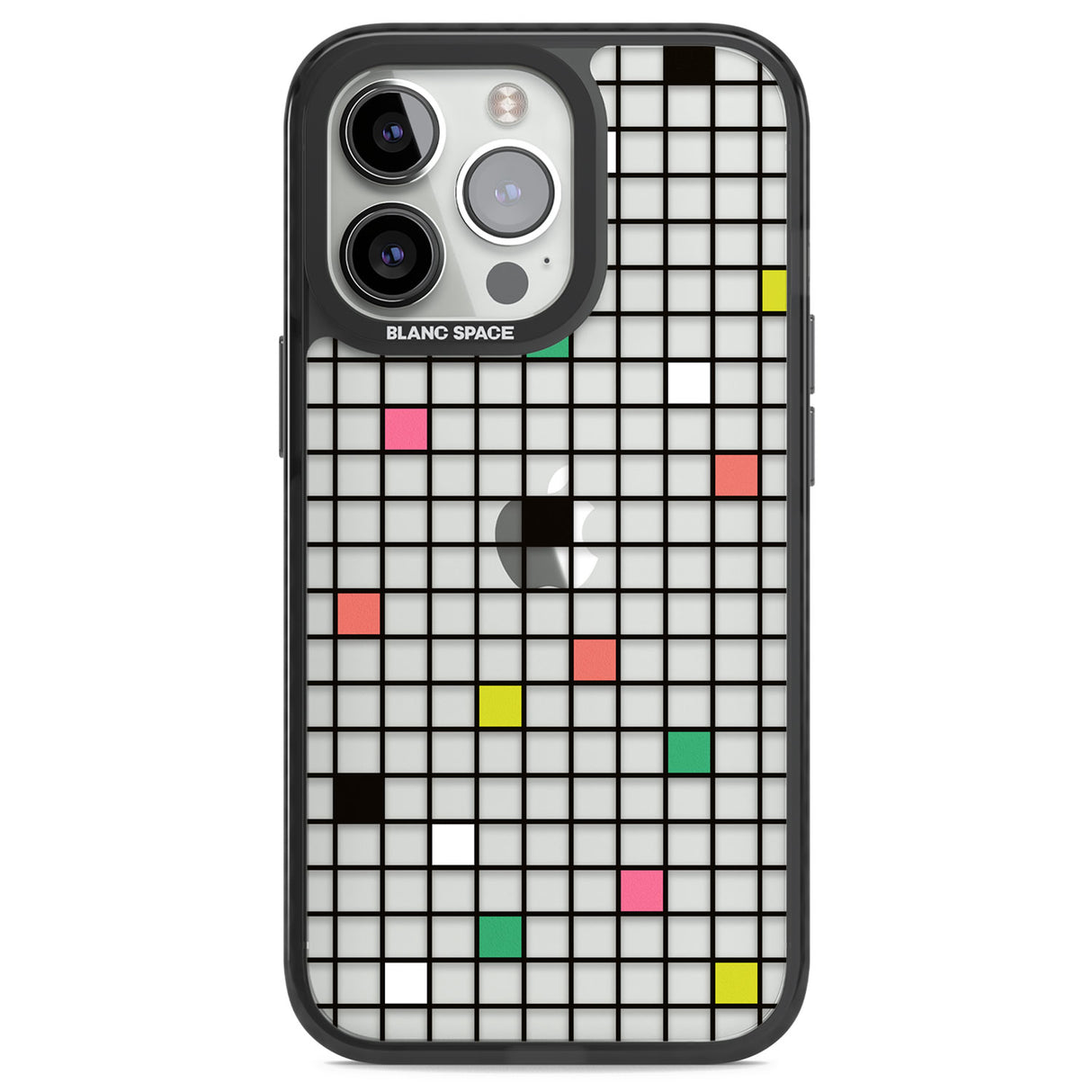 Vibrant Clear Geometric Grid Black Impact Phone Case for iPhone 13 Pro, iPhone 14 Pro, iPhone 15 Pro