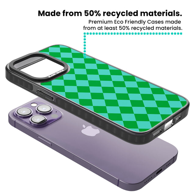 Retro Green Diamond Plaid Black Impact Phone Case for iPhone 13 Pro, iPhone 14 Pro, iPhone 15 Pro