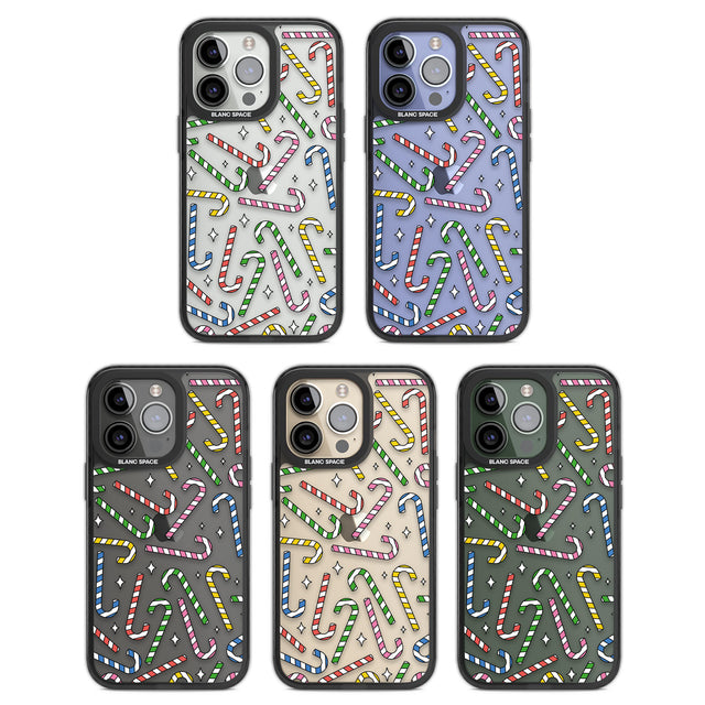 Colourful Stars & Candy Canes Black Impact Phone Case for iPhone 13 Pro, iPhone 14 Pro, iPhone 15 Pro