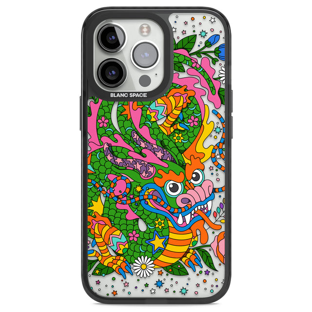 Psychedelic Jungle Dragon Black Impact Phone Case for iPhone 13 Pro, iPhone 14 Pro, iPhone 15 Pro