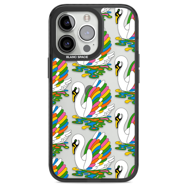Colourful Swan Pattern Black Impact Phone Case for iPhone 13 Pro, iPhone 14 Pro, iPhone 15 Pro