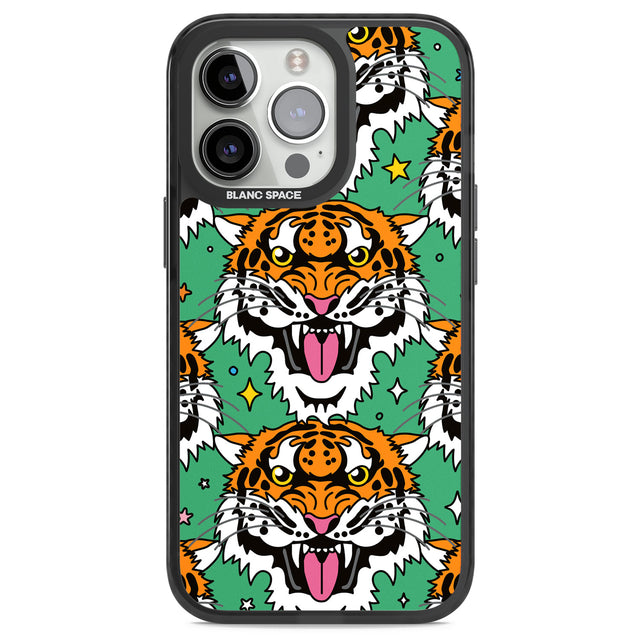 Fierce Jungle Tigers (Green) Black Impact Phone Case for iPhone 13 Pro, iPhone 14 Pro, iPhone 15 Pro