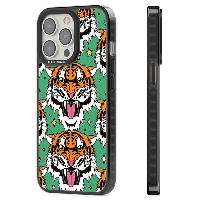 Fierce Jungle Tigers (Green) Black Impact Phone Case for iPhone 13 Pro, iPhone 14 Pro, iPhone 15 Pro