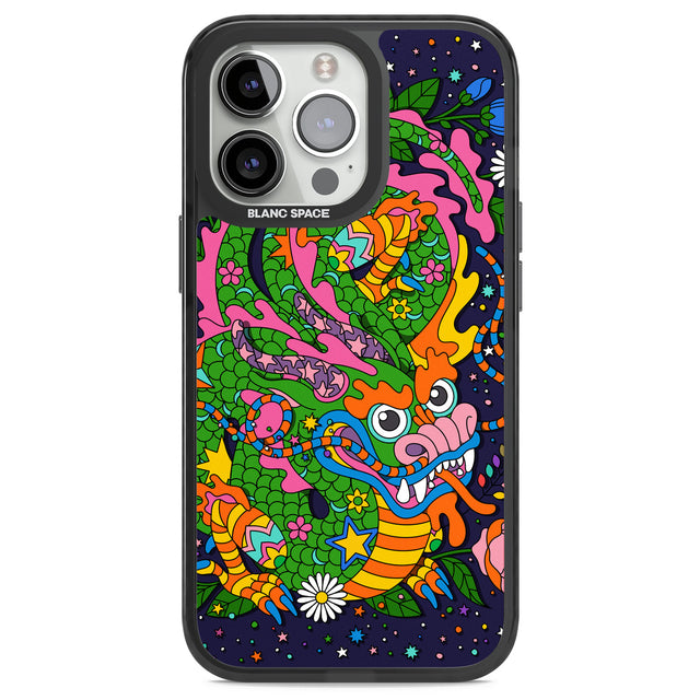 Psychedelic Jungle Dragon (Purple) Black Impact Phone Case for iPhone 13 Pro, iPhone 14 Pro, iPhone 15 Pro