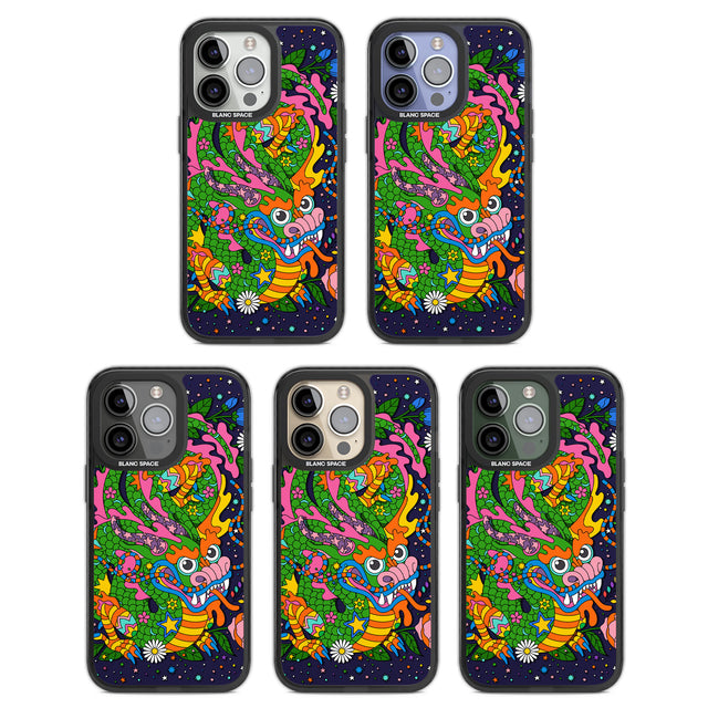 Psychedelic Jungle Dragon (Purple) Black Impact Phone Case for iPhone 13 Pro, iPhone 14 Pro, iPhone 15 Pro