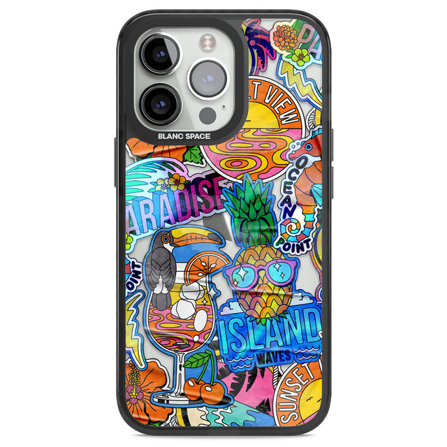 Tropical Vibes Collage Black Impact Phone Case for iPhone 13 Pro, iPhone 14 Pro, iPhone 15 Pro