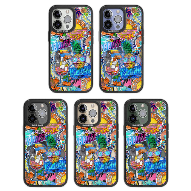 Tropical Vibes Collage Black Impact Phone Case for iPhone 13 Pro, iPhone 14 Pro, iPhone 15 Pro