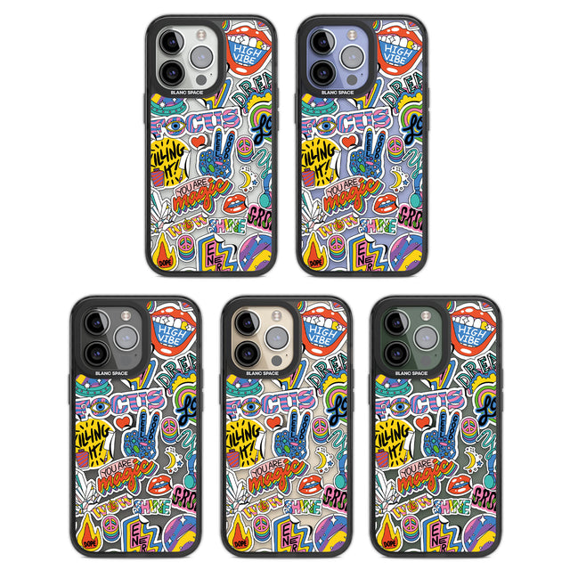 Magic Sticker Collage Black Impact Phone Case for iPhone 13 Pro, iPhone 14 Pro, iPhone 15 Pro