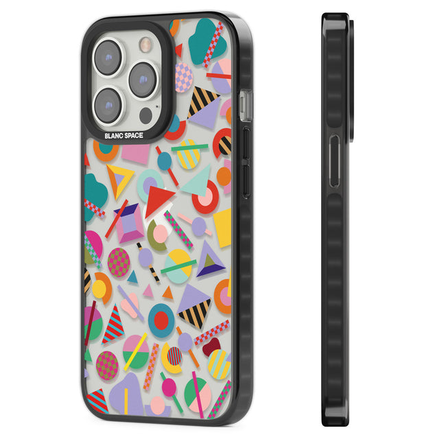 Retro Carnival Shapes Black Impact Phone Case for iPhone 13 Pro, iPhone 14 Pro, iPhone 15 Pro