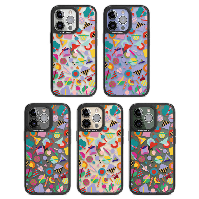 Retro Carnival Shapes Black Impact Phone Case for iPhone 13 Pro, iPhone 14 Pro, iPhone 15 Pro