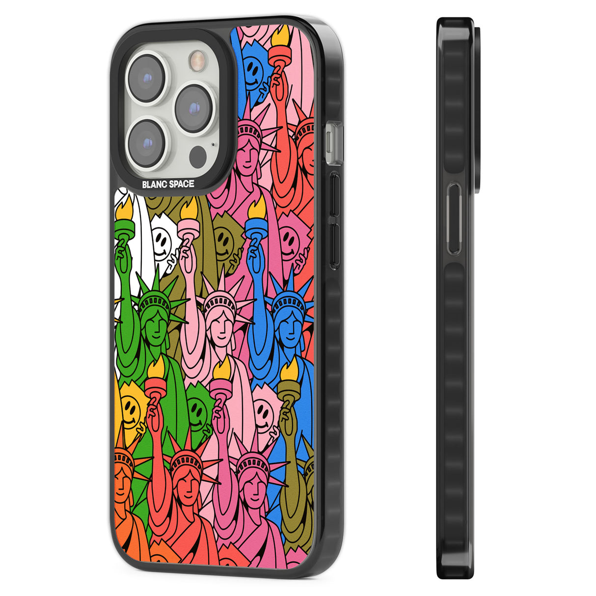 Multicolour Liberty Pattern Black Impact Phone Case for iPhone 13 Pro, iPhone 14 Pro, iPhone 15 Pro