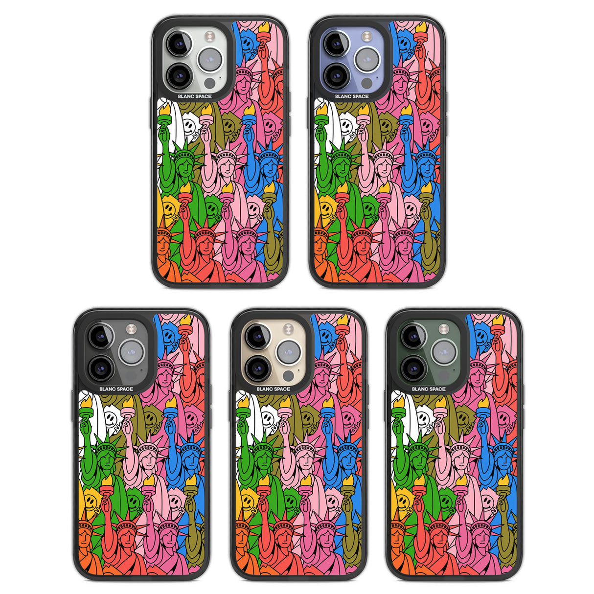 Multicolour Liberty Pattern Black Impact Phone Case for iPhone 13 Pro, iPhone 14 Pro, iPhone 15 Pro