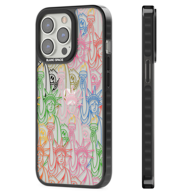 Multicolour Liberty Line Pattern Black Impact Phone Case for iPhone 13 Pro, iPhone 14 Pro, iPhone 15 Pro