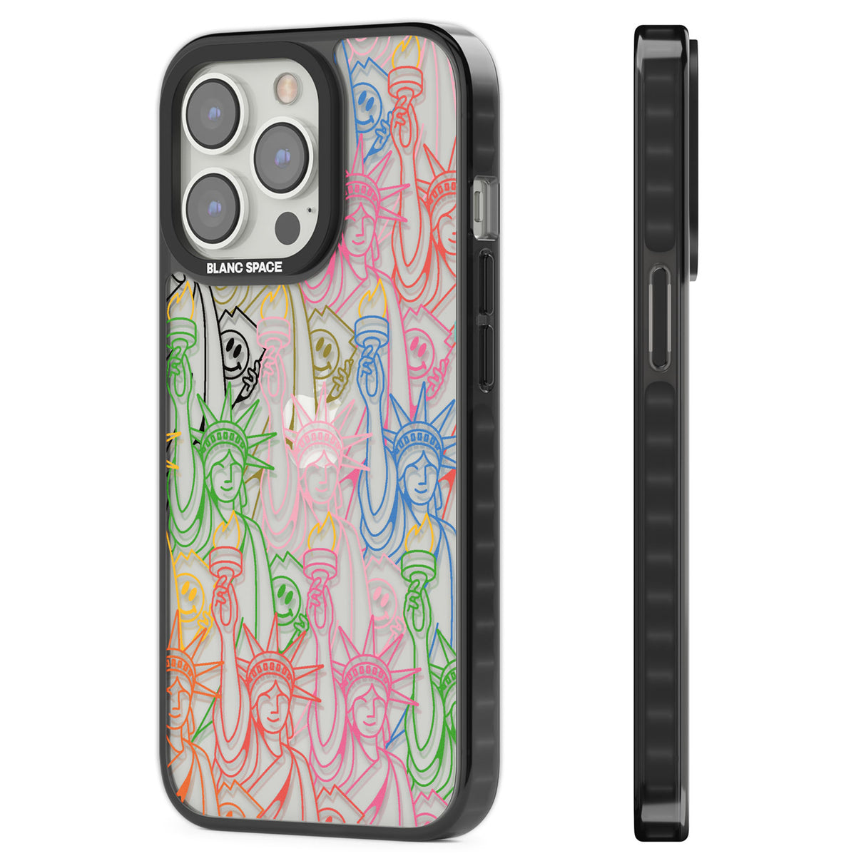 Multicolour Liberty Line Pattern Black Impact Phone Case for iPhone 13 Pro, iPhone 14 Pro, iPhone 15 Pro