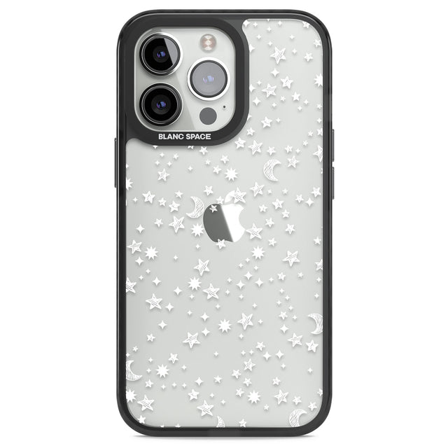 White Cosmic Galaxy Pattern Black Impact Phone Case for iPhone 13 Pro, iPhone 14 Pro, iPhone 15 Pro