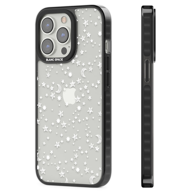 White Cosmic Galaxy Pattern Black Impact Phone Case for iPhone 13 Pro, iPhone 14 Pro, iPhone 15 Pro