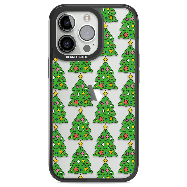 Christmas Tree Pattern (Clear) Black Impact Phone Case for iPhone 13 Pro, iPhone 14 Pro, iPhone 15 Pro