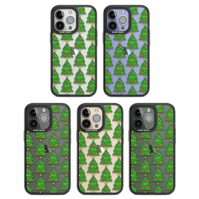 Christmas Tree Pattern (Clear) Black Impact Phone Case for iPhone 13 Pro, iPhone 14 Pro, iPhone 15 Pro