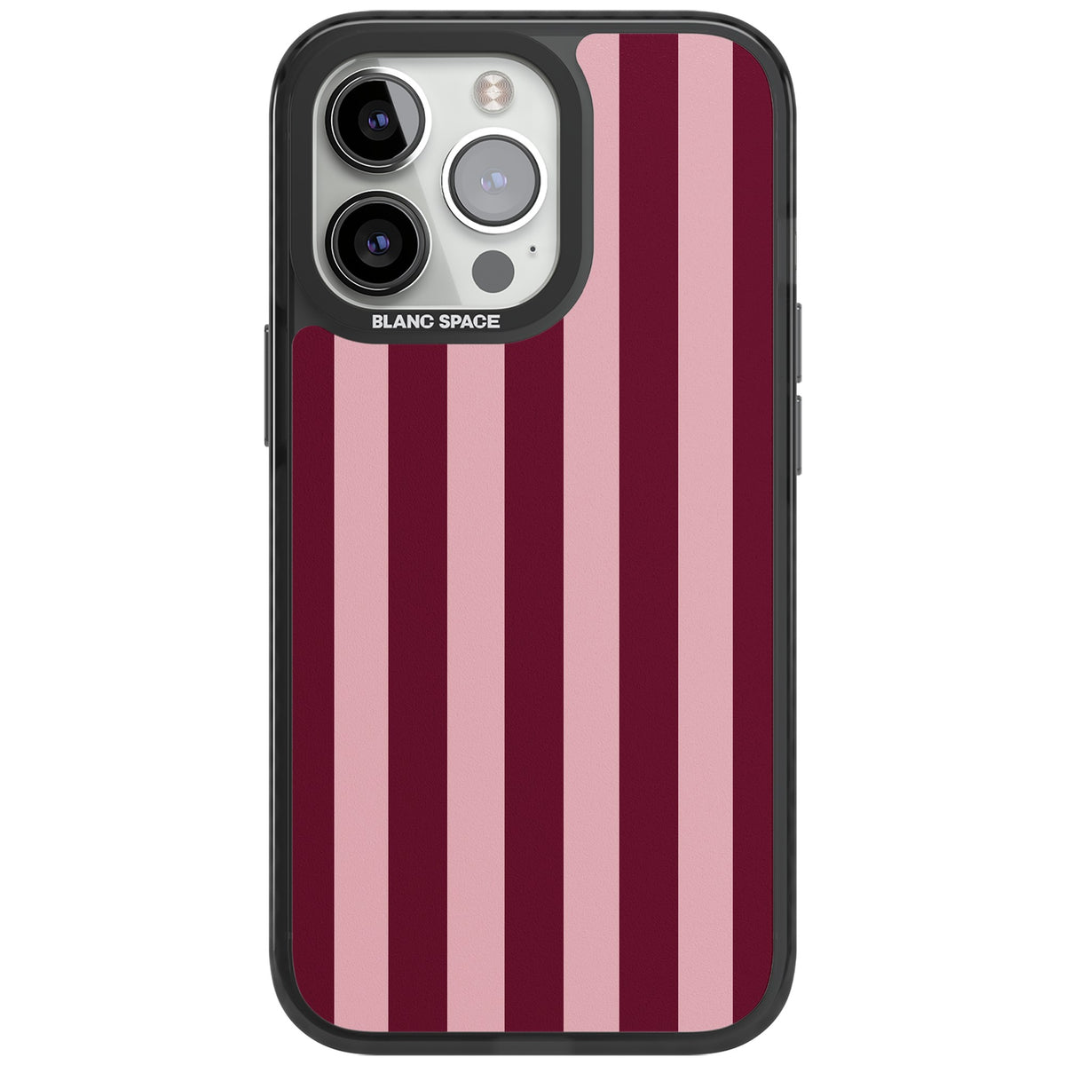 Bordeaux Belle preppy iPhone case featuring bold vertical stripes in burgundy and soft blush pink iPhone 12 Pro Max / iPhone 13 Pro / iPhone 13 Pro Max / iPhone 14 Pro / iPhone 14 Pro Max / iPhone 15 Pro / iPhone 15 Pro Max Impact Black Phone Case front