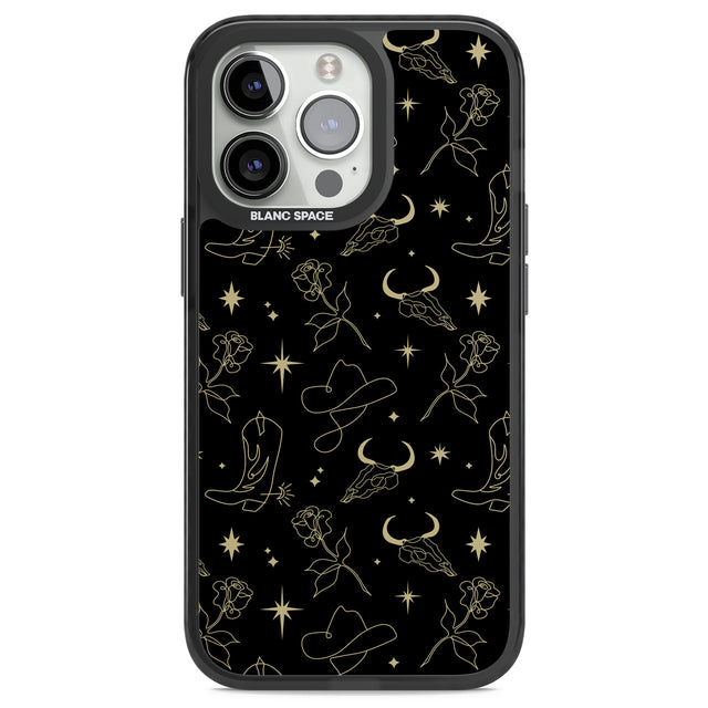 Celestial West Pattern Black Impact Phone Case for iPhone 13 Pro, iPhone 14 Pro, iPhone 15 Pro