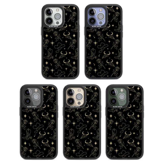 Celestial West Pattern Black Impact Phone Case for iPhone 13 Pro, iPhone 14 Pro, iPhone 15 Pro