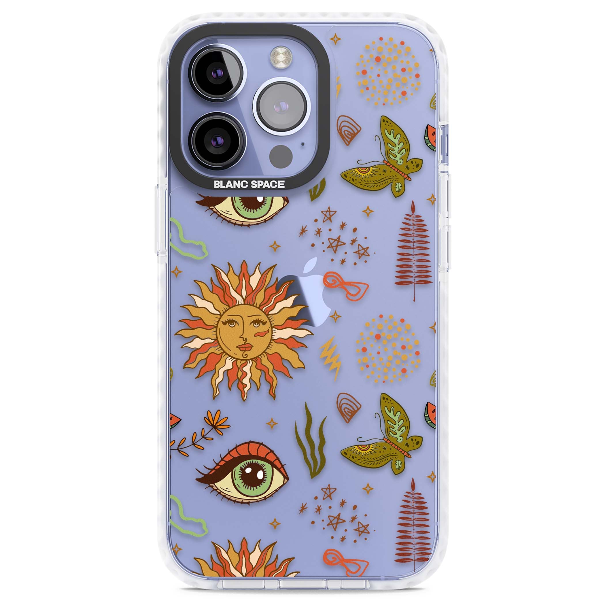 Elevate Your Phone'S Style With This Boho Celestial Sun & Eye Phone Case, Featuring A Mystical Blend Of Suns, All-Seeing Eyes, Butterflies, Stars, And