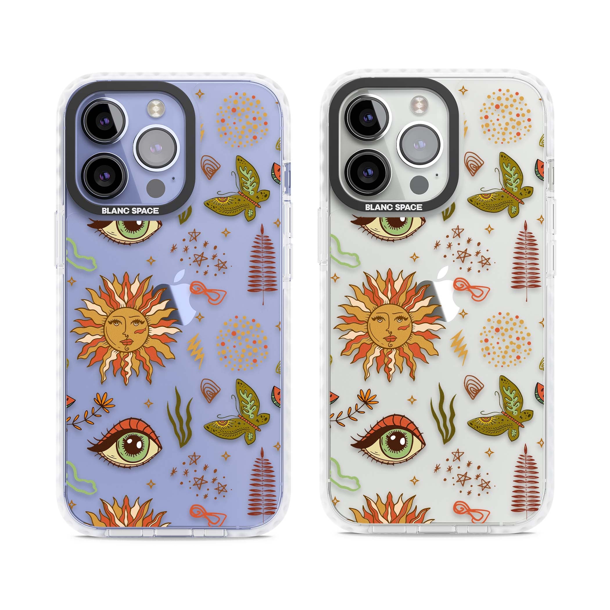 Elevate Your Phone'S Style With This Boho Celestial Sun & Eye Phone Case, Featuring A Mystical Blend Of Suns, All-Seeing Eyes, Butterflies, Stars, And