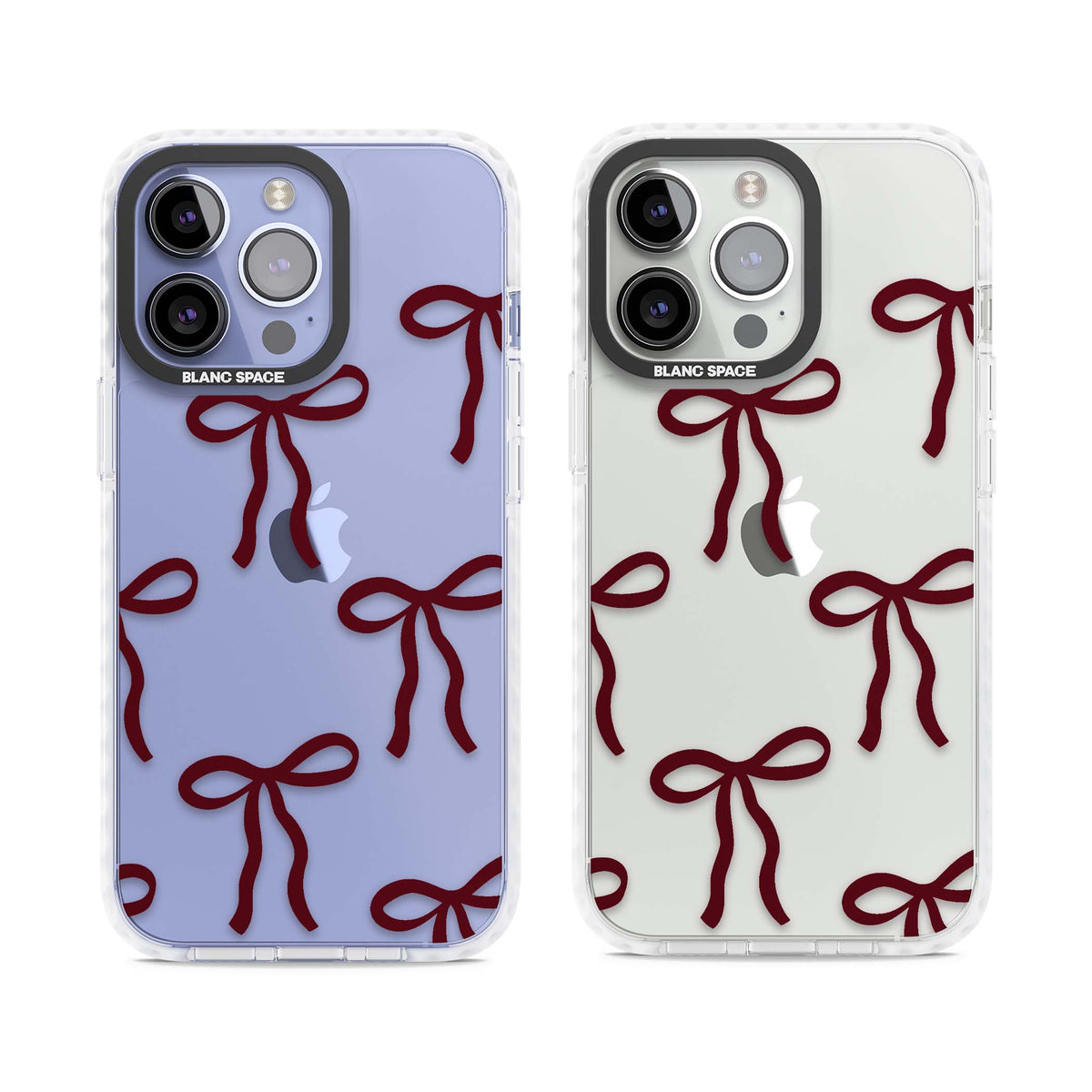 Burgundy Bows coquette iPhone case featuring hand-drawn burgundy red bows on a clear background | Clear Impact case for iPhone 13 Pro, iPhone 14 Pro, iPhone 15 Pro