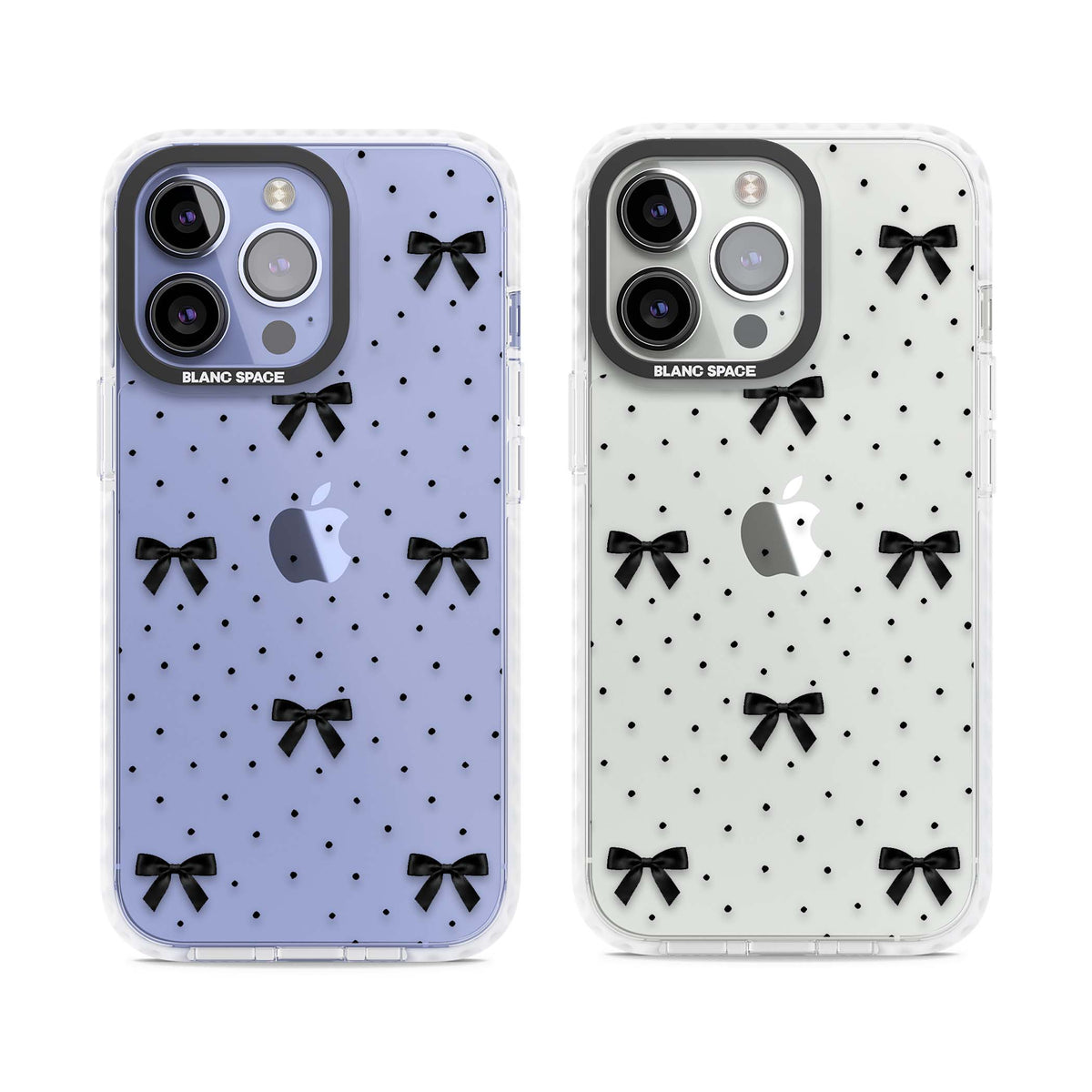Black Polka Bows coquette iPhone case featuring scattered black satin bows and tiny polka dots on a clear base | Clear Impact case for iPhone 13 Pro, iPhone 14 Pro, iPhone 15 Pro