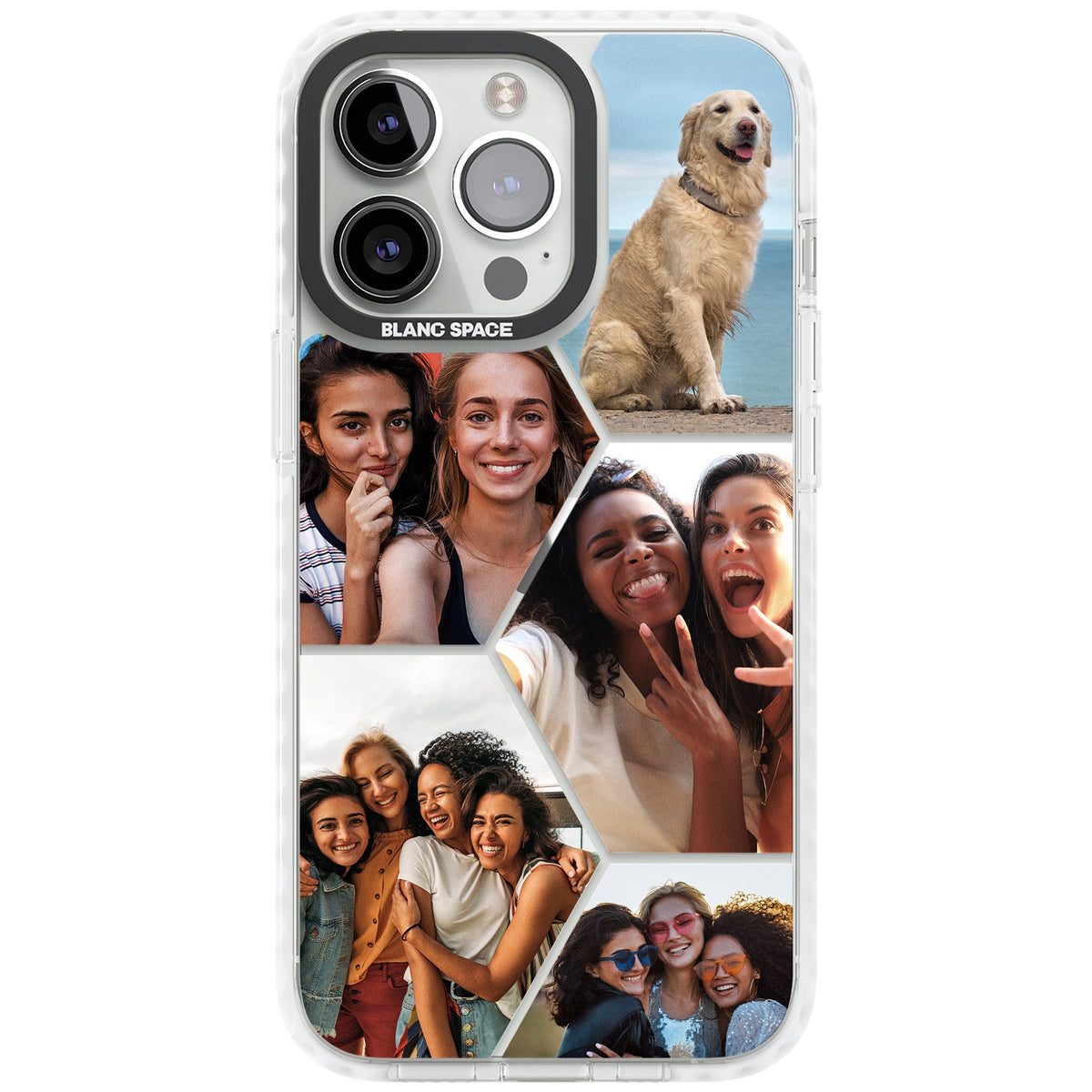 Personalised Beehive Photo Grid iPhone 13 Pro / iPhone 13 Pro Max / iPhone 14 Pro / iPhone 14 Pro Max / iPhone 15 Pro / iPhone 15 Pro Max Impact Clear Phone Case front