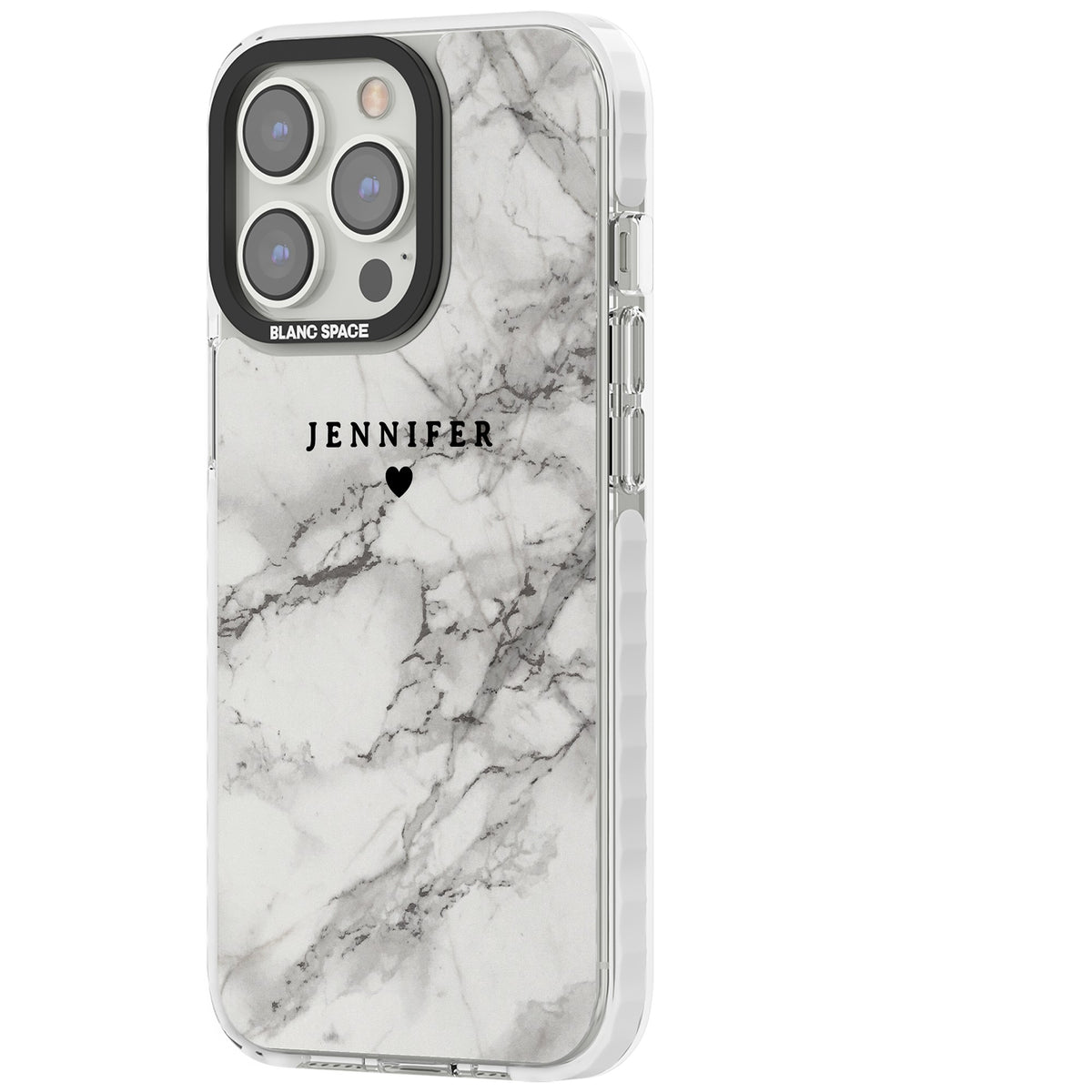 Personalised Classic Grey Marble iPhone 13 Pro / iPhone 13 Pro Max / iPhone 14 Pro / iPhone 14 Pro Max / iPhone 15 Pro / iPhone 15 Pro Max Impact Clear Phone Case side