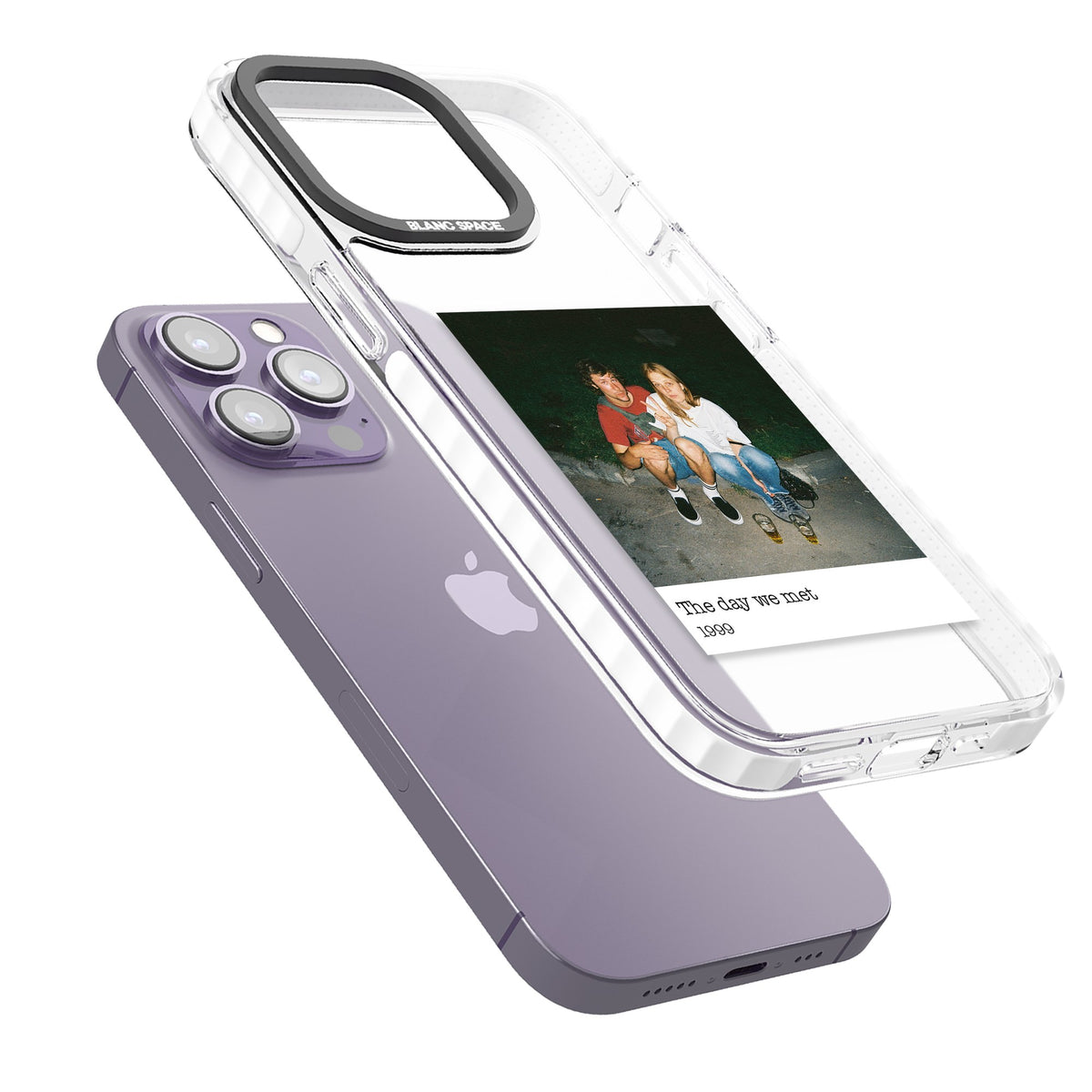 Personalised Photo Memory iPhone 13 Pro / iPhone 13 Pro Max / iPhone 14 Pro / iPhone 14 Pro Max / iPhone 15 Pro / iPhone 15 Pro Max Impact Clear Phone Case angled
