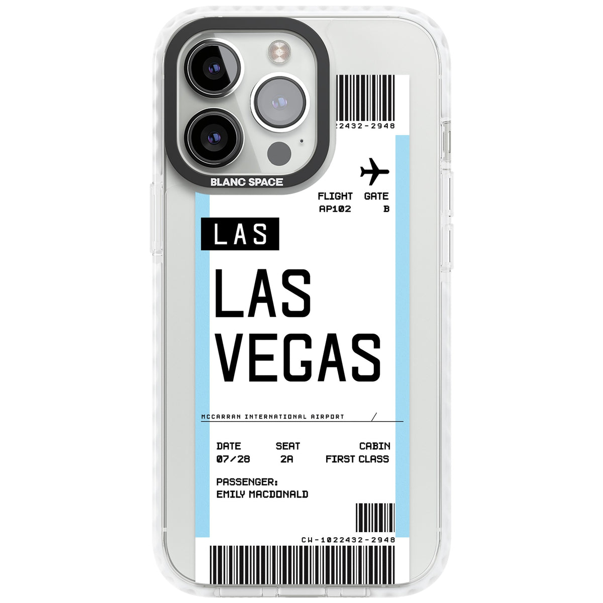 Personalised Las Vegas Boarding Pass iPhone 13 Pro / iPhone 13 Pro Max / iPhone 14 Pro / iPhone 14 Pro Max / iPhone 15 Pro / iPhone 15 Pro Max Impact Clear Phone Case front
