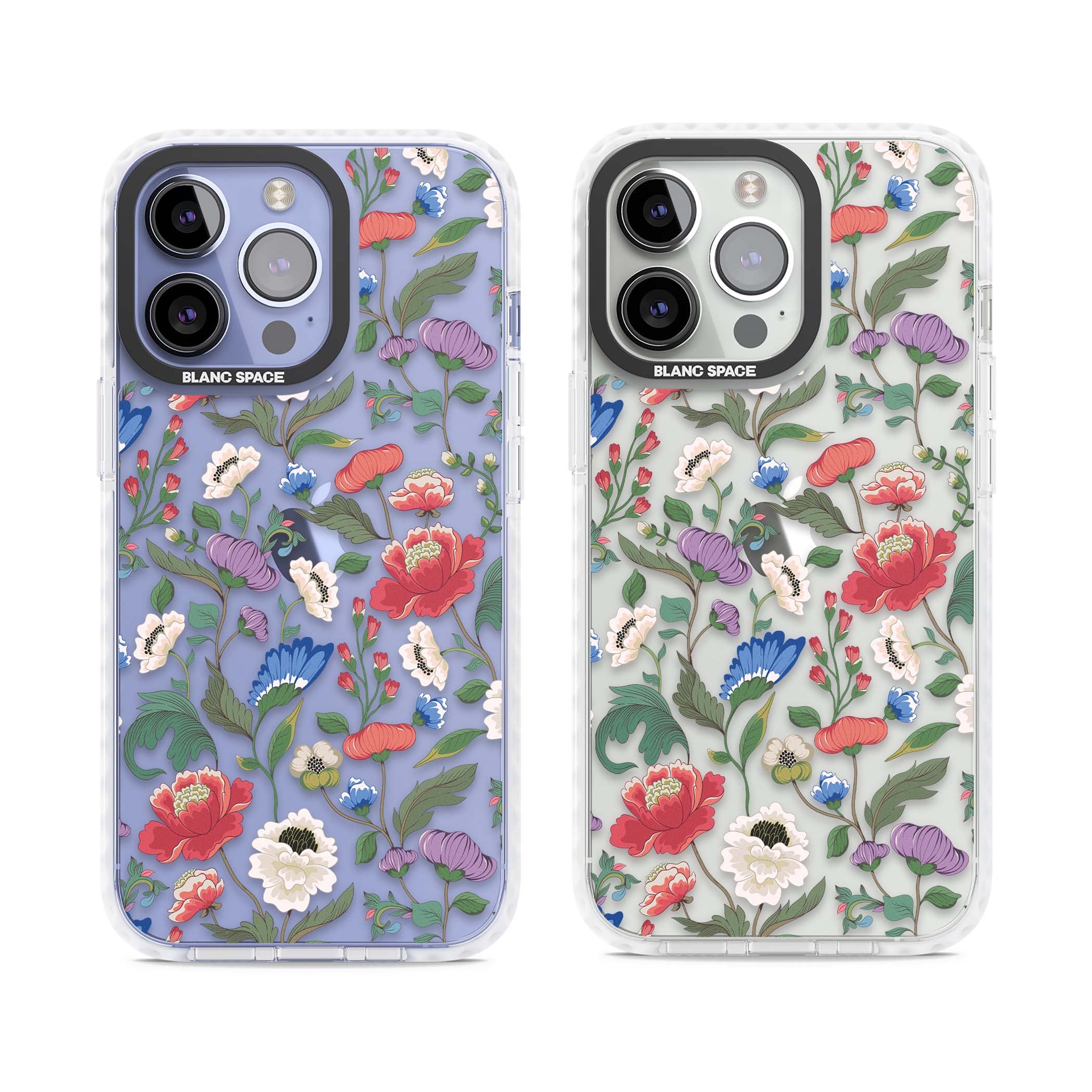Chinoiserie Bloom vintage floral iPhone case featuring hand-painted peonies, poppies and trailing wildflowers on clear... | Clear Impact case for iPhone 13 Pro, iPhone 14 Pro, iPhone 15 Pro