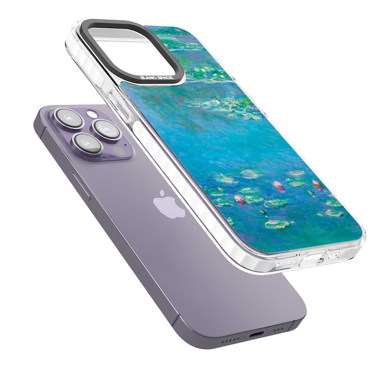 Water Lilies iPhone 13 Pro / iPhone 13 Pro Max / iPhone 14 Pro / iPhone 14 Pro Max / iPhone 15 Pro / iPhone 15 Pro Max Impact Clear Phone Case angled