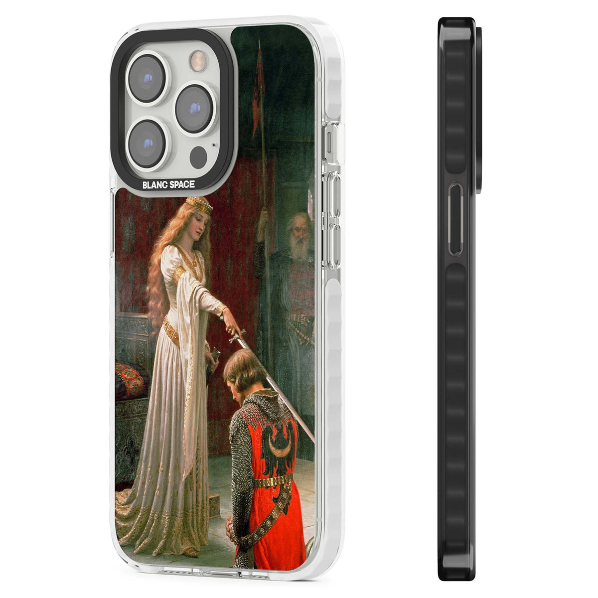 The Accolade renaissance art iPhone case featuring Edmund Blair Leighton's painting of a queen knighting a kneeling knight | Clear Impact case for iPhone 13 Pro, iPhone 14 Pro, iPhone 15 Pro