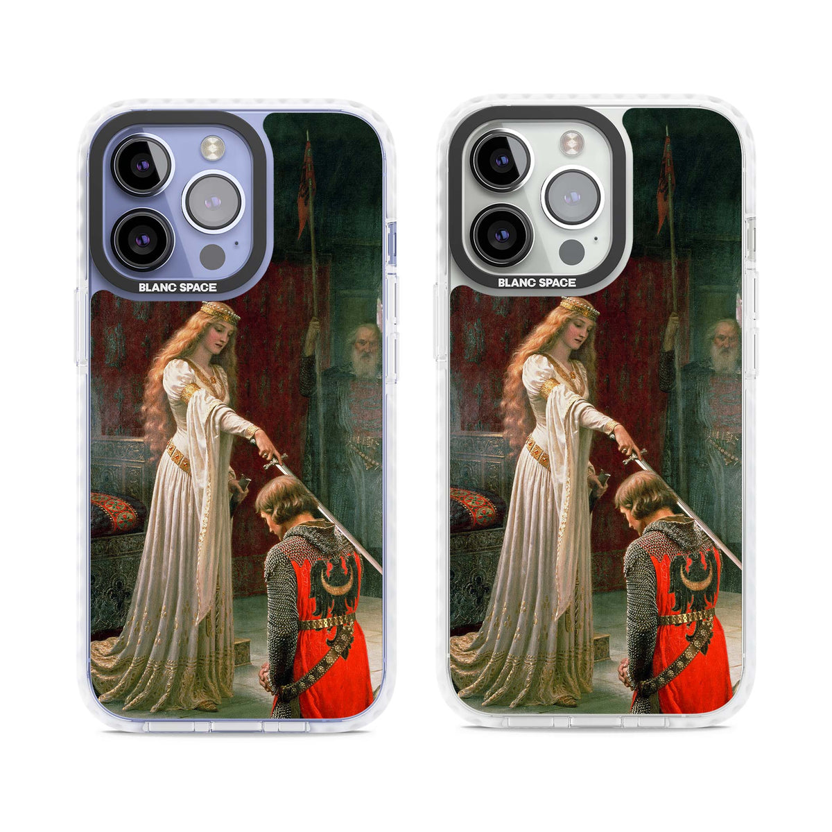 The Accolade renaissance art iPhone case featuring Edmund Blair Leighton's painting of a queen knighting a kneeling knight | Clear Impact case for iPhone 13 Pro, iPhone 14 Pro, iPhone 15 Pro