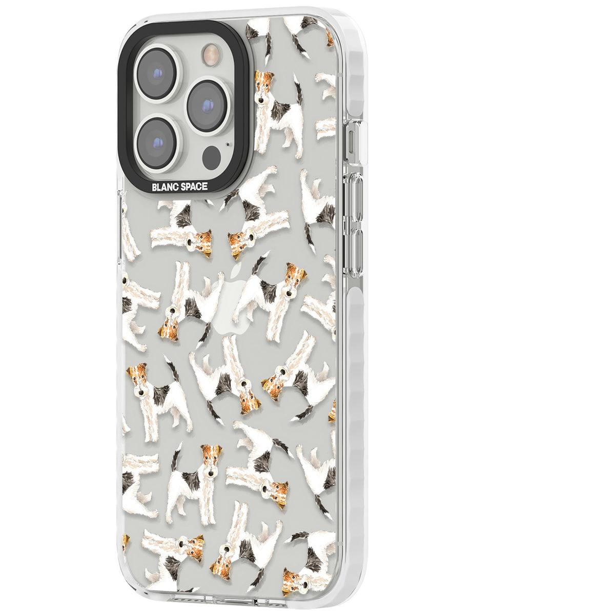 Wire Haired Fox Terrier Dog Pattern iPhone 13 Pro / iPhone 13 Pro Max / iPhone 14 Pro / iPhone 14 Pro Max / iPhone 15 Pro / iPhone 15 Pro Max Impact Clear Phone Case side