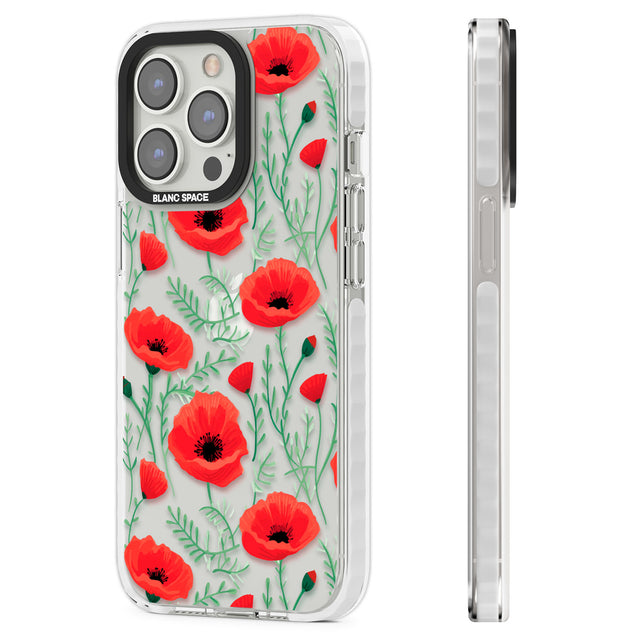 Poppy Garden Clear Impact Phone Case for iPhone 13 Pro, iPhone 14 Pro, iPhone 15 Pro