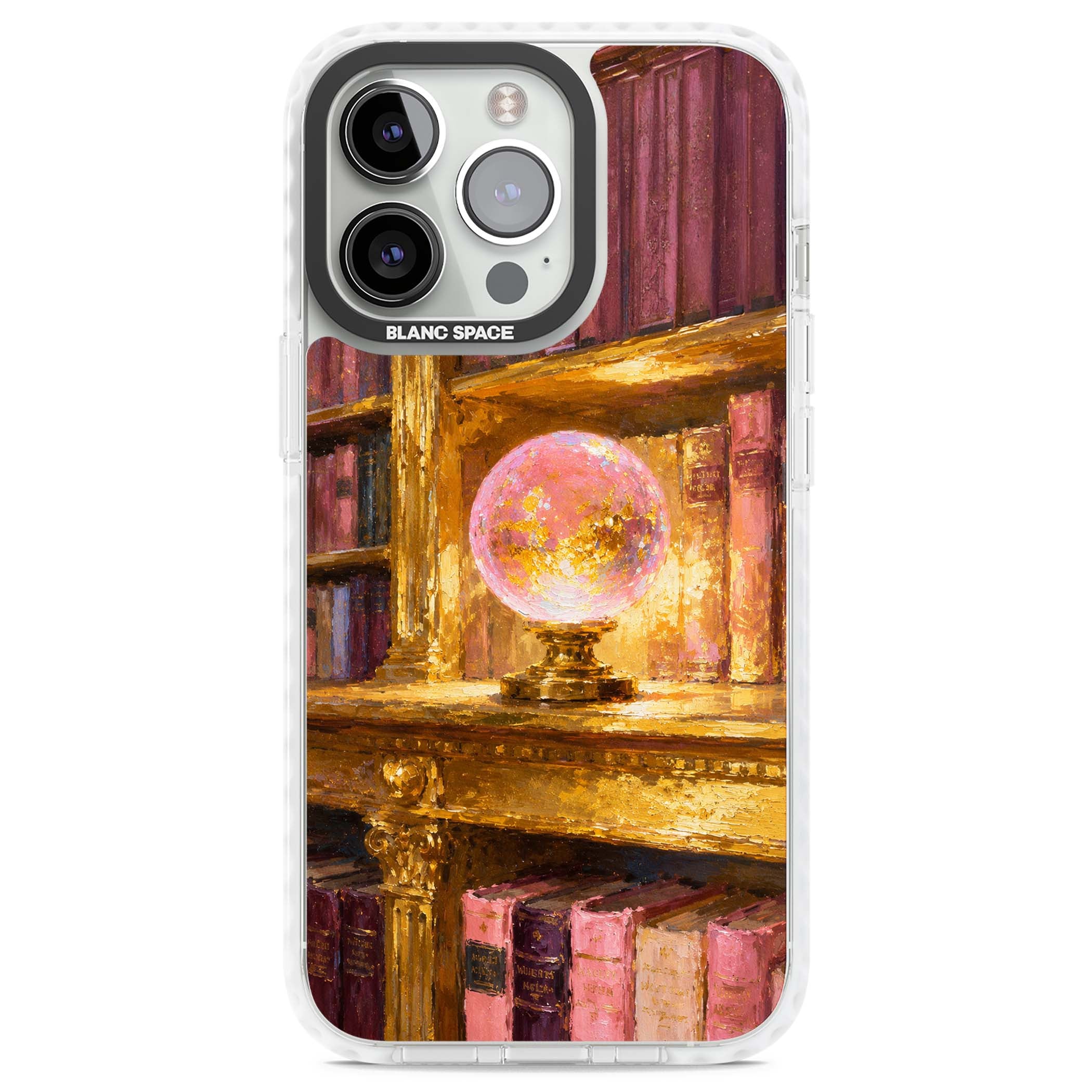 Gilded Library dark academia iPhone case featuring an oil painted crystal ball on a gilded library shelf with vintage | Clear Impact case for iPhone 13 Pro, iPhone 14 Pro, iPhone 15 Pro