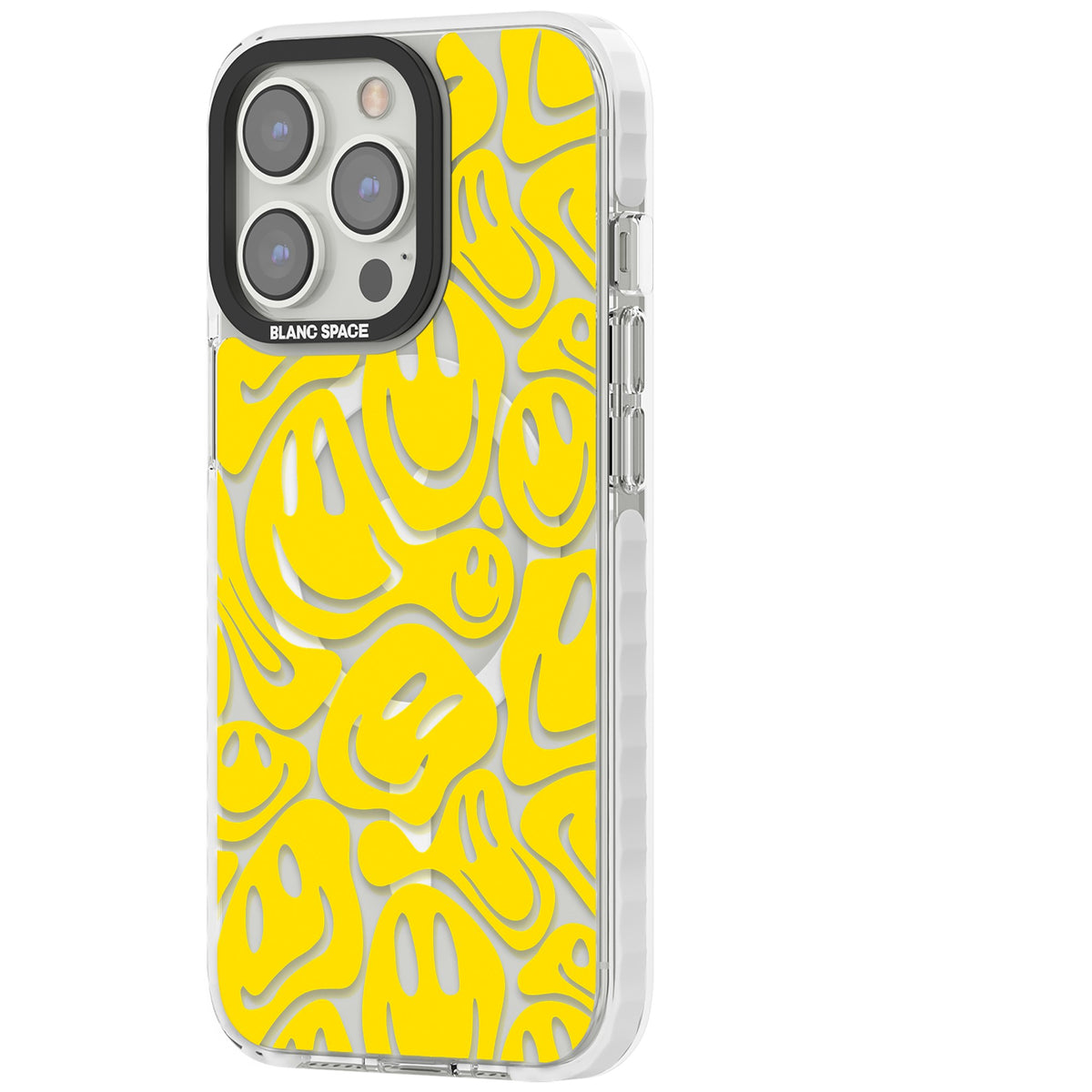 Yellow Acid Faces iPhone 13 Pro / iPhone 13 Pro Max / iPhone 14 Pro / iPhone 14 Pro Max / iPhone 15 Pro / iPhone 15 Pro Max Impact Pro Clear Phone Case side