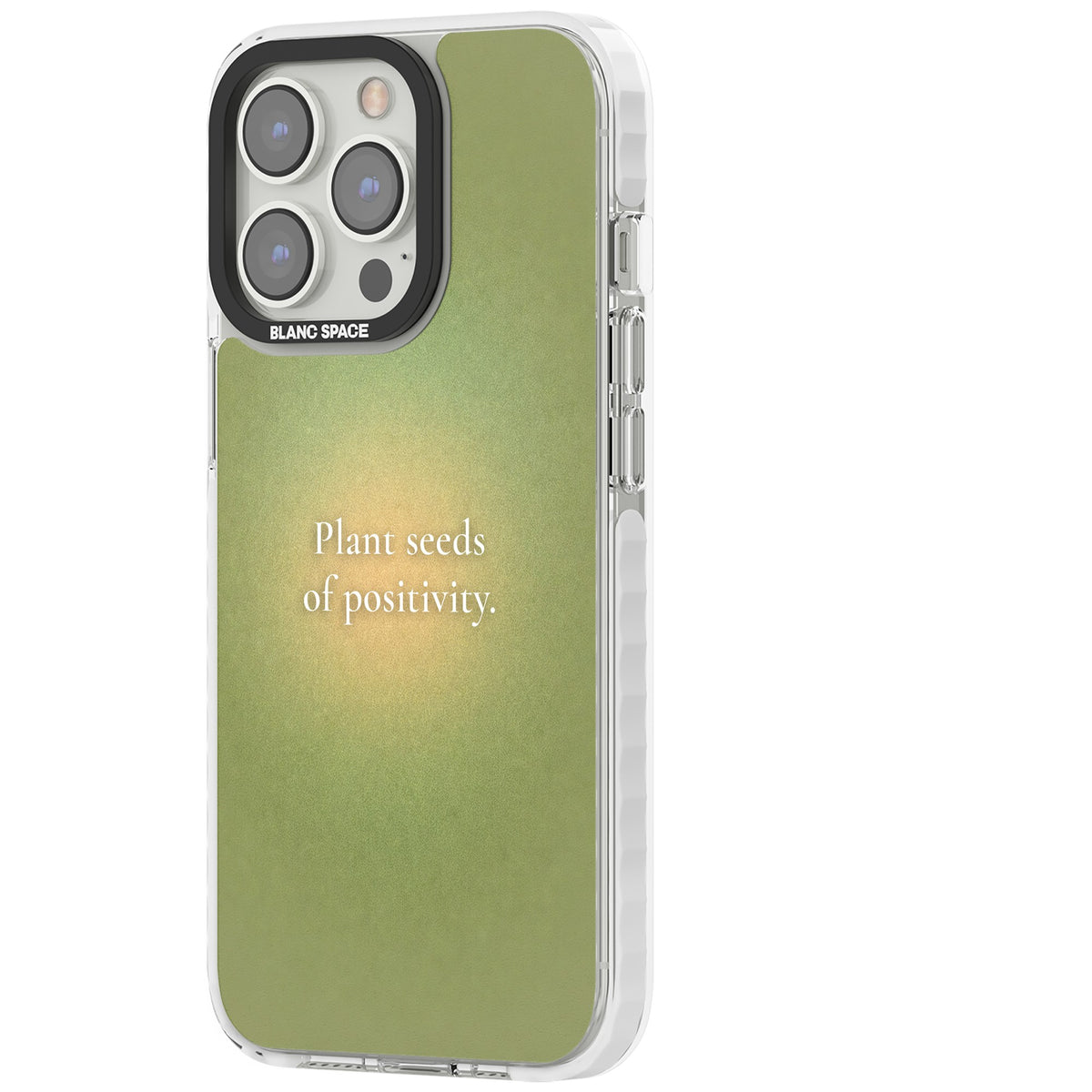 Seeds of Positivity iPhone 13 Pro / iPhone 13 Pro Max / iPhone 14 Pro / iPhone 14 Pro Max / iPhone 15 Pro / iPhone 15 Pro Max Impact Pro Clear Phone Case side